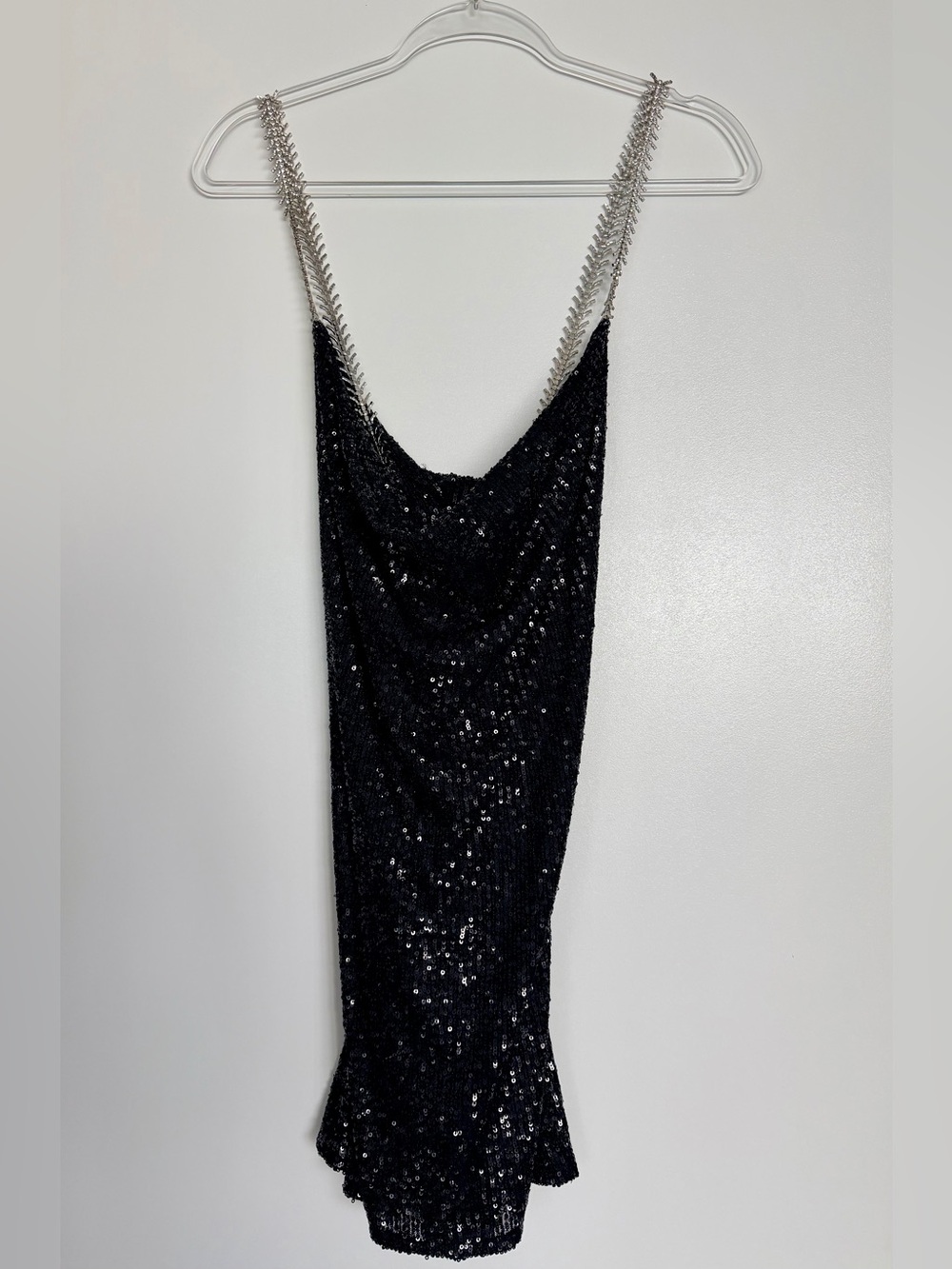 Gorgeous Zara Black Sequin Mini Dress with Silver Stone Chain Straps